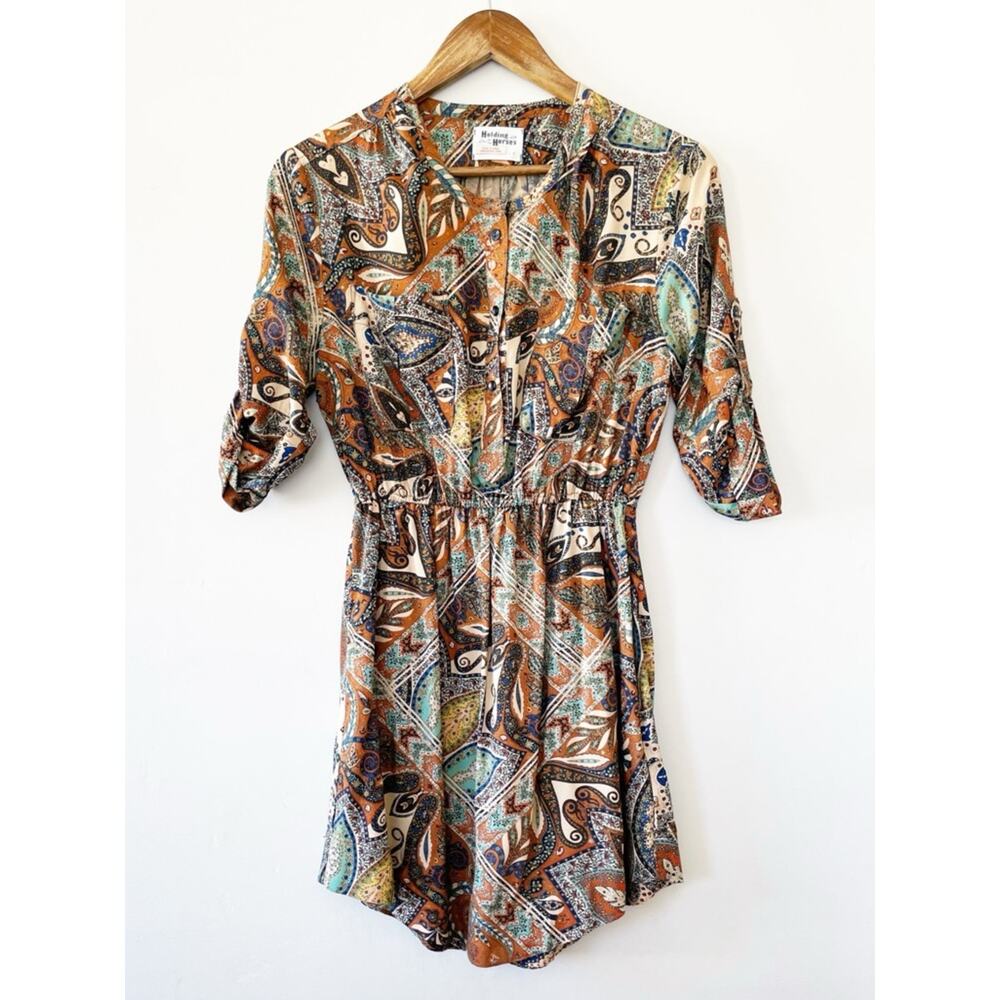 Holding Horses Multicolor Paisley Print Dress Brown, Teal, Navy Size